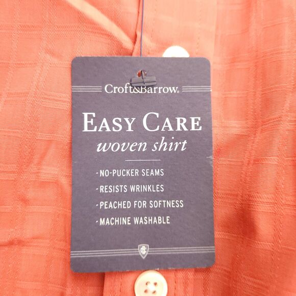NWT Croft & Borrow Mens XL Pinkish Red Easy Care Polyester Button Down Shirt - Picture 3 of 7